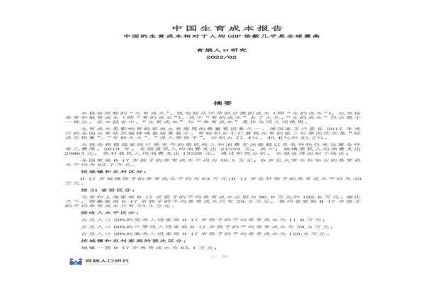 育娲人研究：中国生育成本报告2022版.pdf(附下载)
